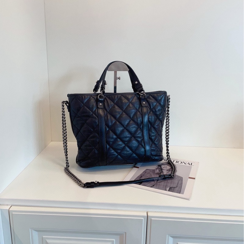 【98新🆕】Chanel 黑銀全皮雙口袋 2way tote 手提托特包 單肩 包-1