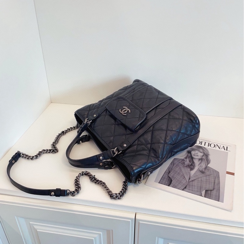 【98新🆕】Chanel 黑銀全皮雙口袋 2way tote 手提托特包 單肩 包-5