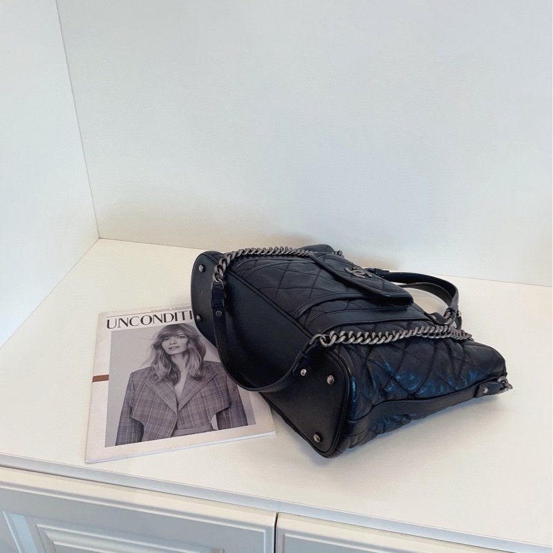 【98新🆕】Chanel 黑銀全皮雙口袋 2way tote 手提托特包 單肩 包-7
