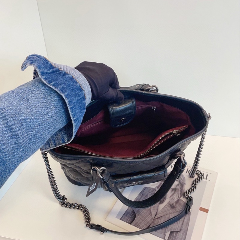 【98新🆕】Chanel 黑銀全皮雙口袋 2way tote 手提托特包 單肩 包-8