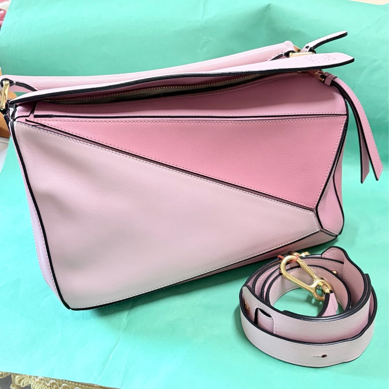 LOEWE 羅威 深淺粉色拼接手提/斜背包 28*13*17-0