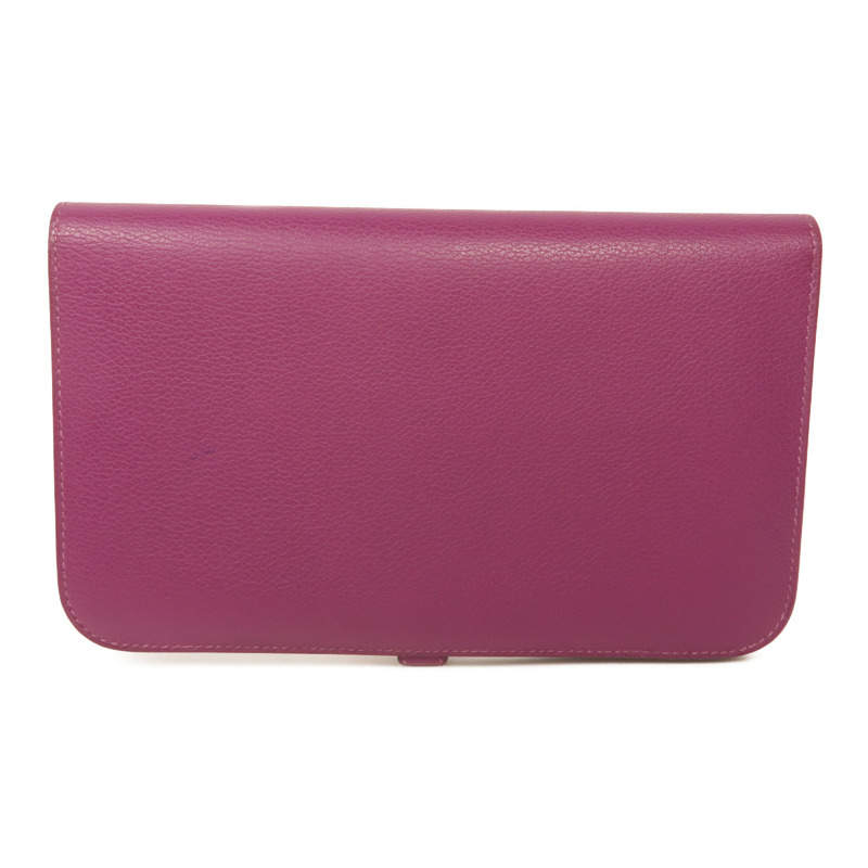 HERMES Evercolor皮革Dogon Wallet銀扣長錢包Anemone-1