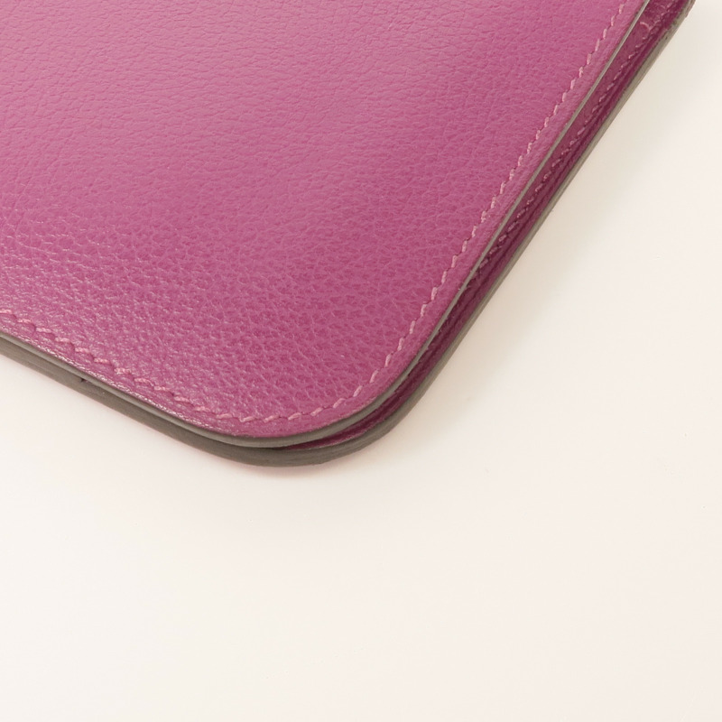 HERMES Evercolor皮革Dogon Wallet銀扣長錢包Anemone-6