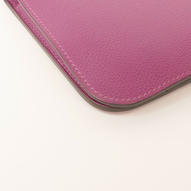 HERMES Evercolor皮革Dogon Wallet銀扣長錢包Anemone-7