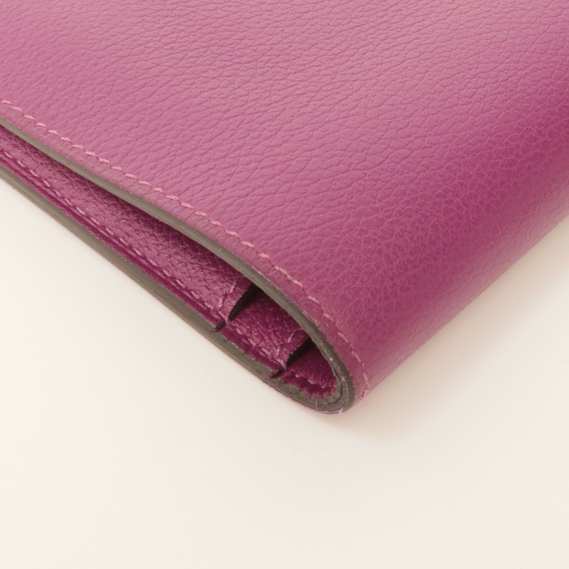 HERMES Evercolor皮革Dogon Wallet銀扣長錢包Anemone-8