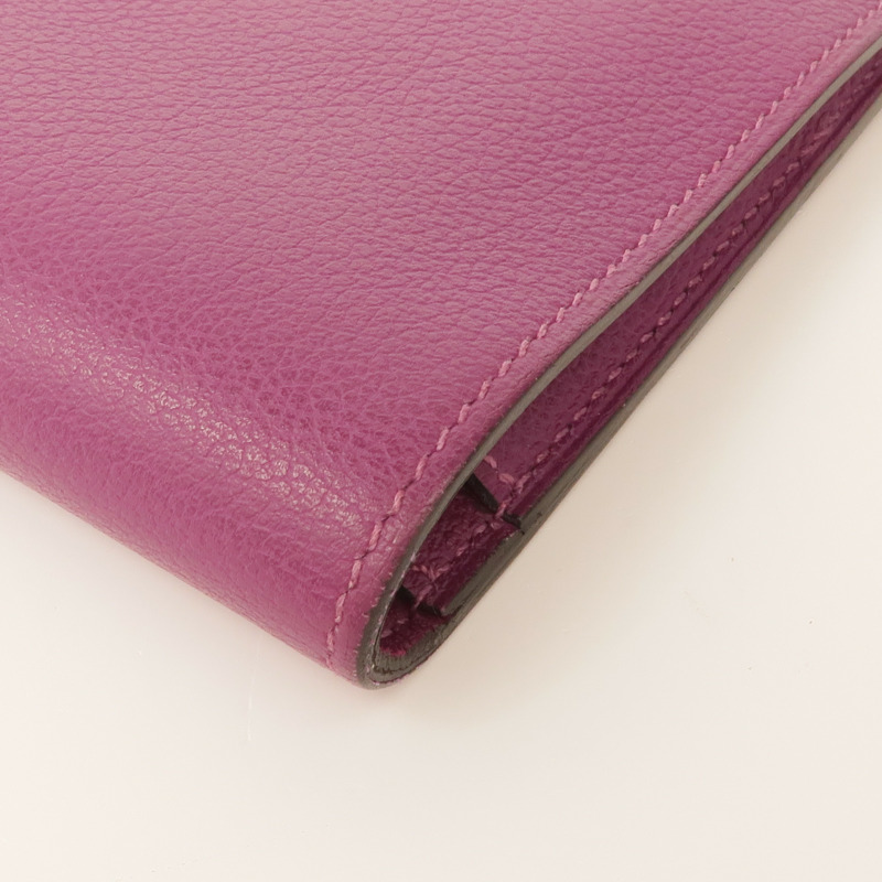 HERMES Evercolor皮革Dogon Wallet銀扣長錢包Anemone-9