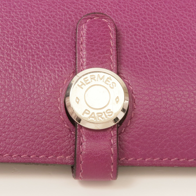 HERMES Evercolor皮革Dogon Wallet銀扣長錢包Anemone-10