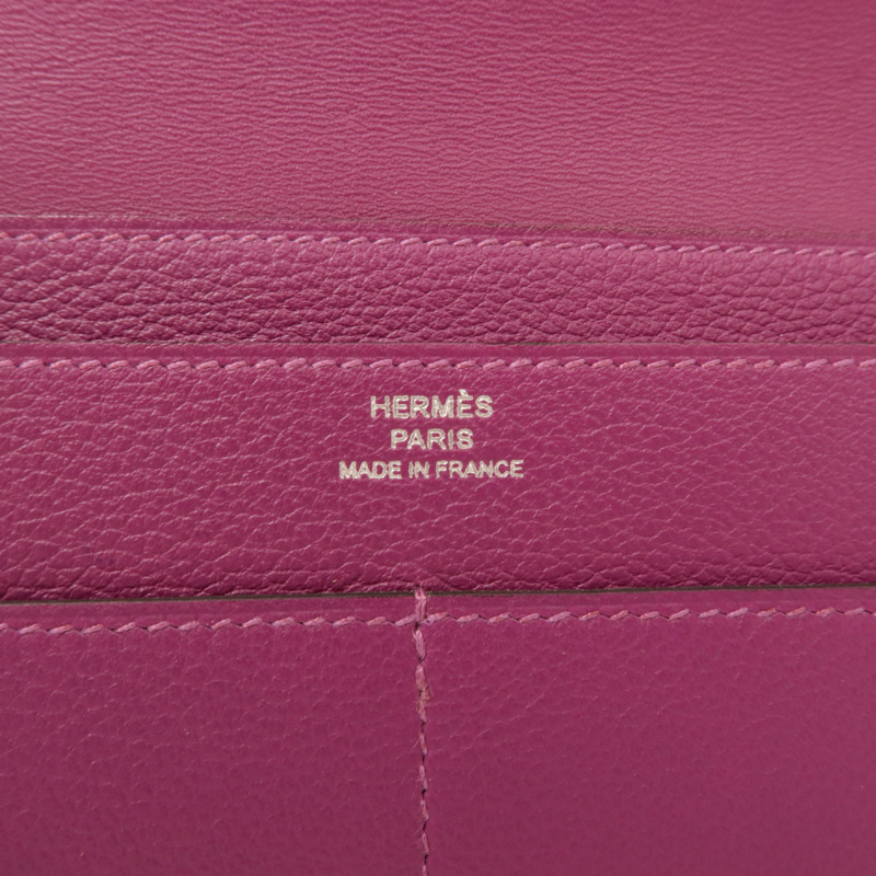 HERMES Evercolor皮革Dogon Wallet銀扣長錢包Anemone-12