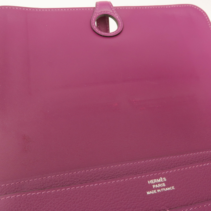 HERMES Evercolor皮革Dogon Wallet銀扣長錢包Anemone-13