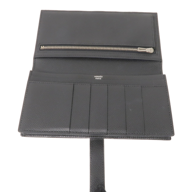 HERMES Epsom皮革Bearn Wallet銀扣長錢包Noir-11