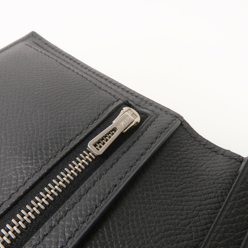 HERMES Epsom皮革Bearn Wallet銀扣長錢包Noir-13