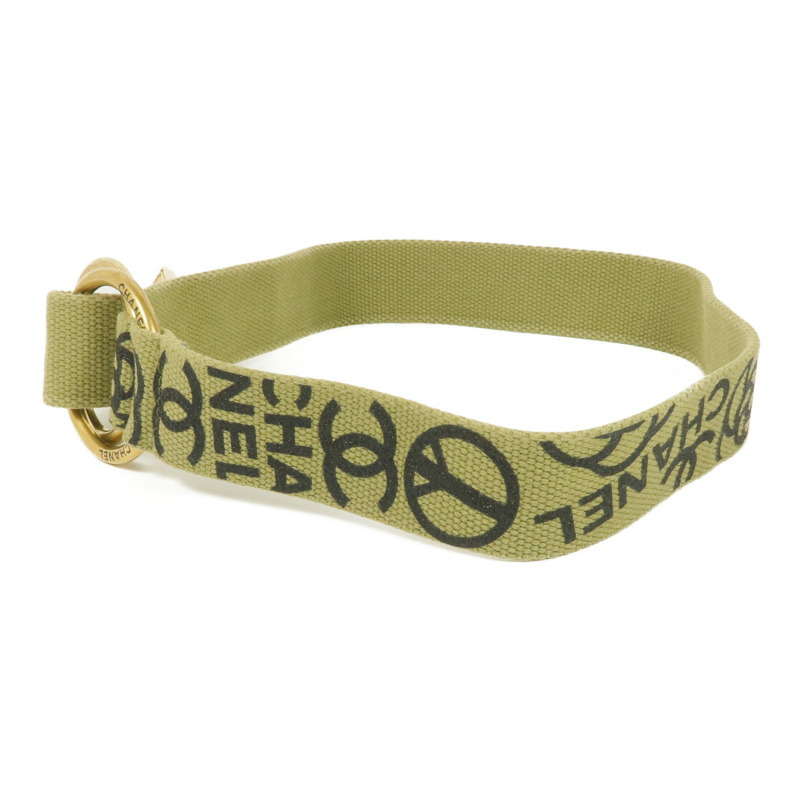 CHANEL 帆布Belt金扣皮帶-1