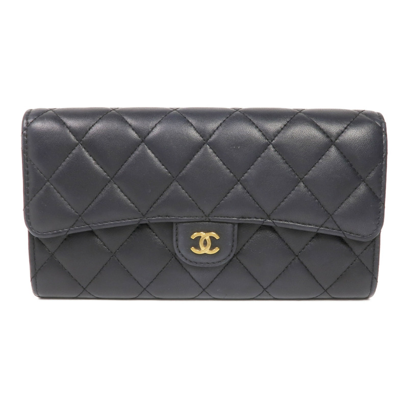 CHANEL 羊皮皮革Long Wallet金扣長錢包-0