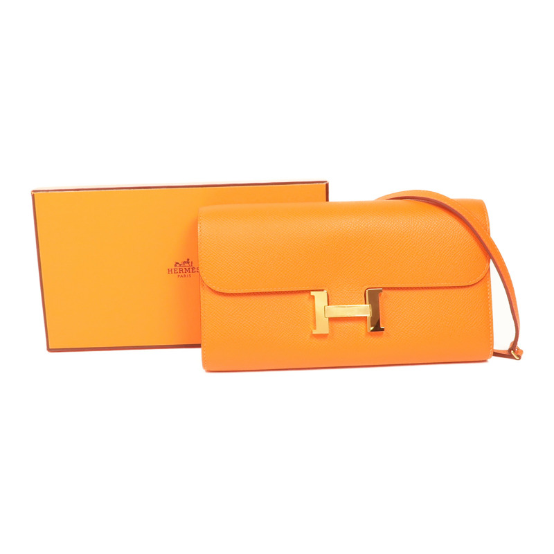HERMES Epsom皮革Cosntance To Go金扣肩背袋Orange-14