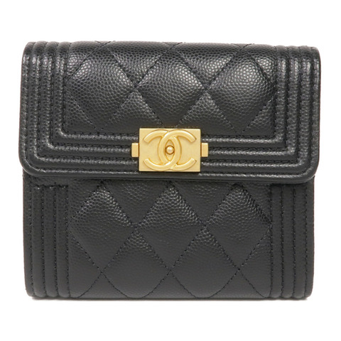 CHANEL 牛皮皮革Boy Wallet金扣錢包