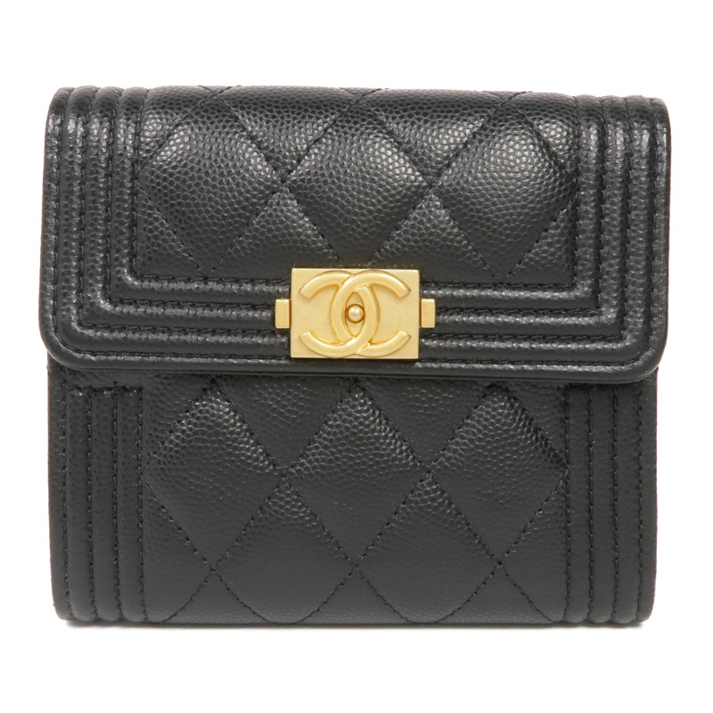 CHANEL 牛皮皮革Boy Wallet金扣錢包-0