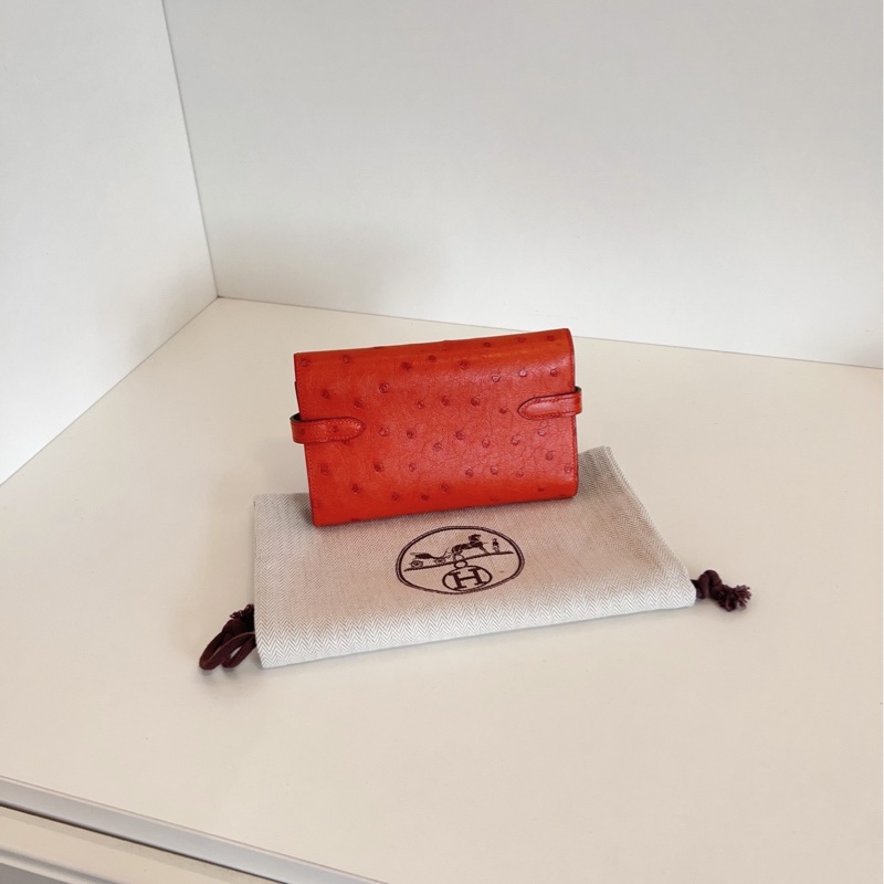 【98新🆕】Hermes 銀扣 kelly 短款錢包 鴕鳥皮 C刻  斜挎包-1