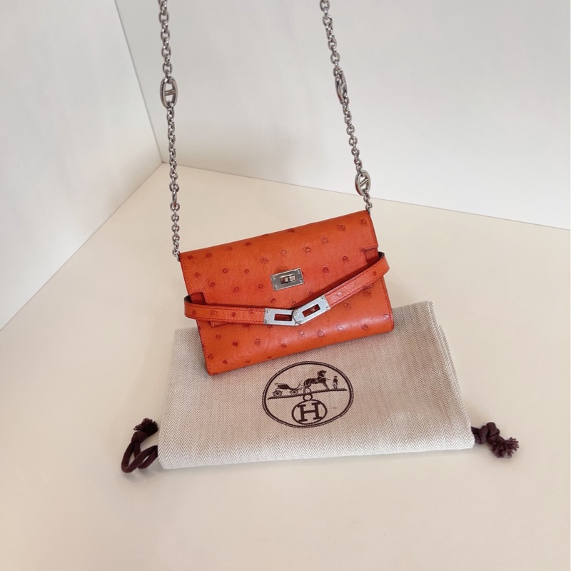 【98新🆕】Hermes 銀扣 kelly 短款錢包 鴕鳥皮 C刻  斜挎包-2