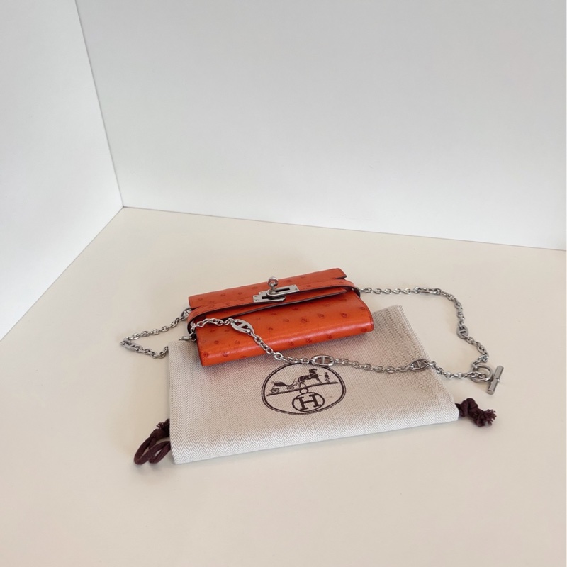 【98新🆕】Hermes 銀扣 kelly 短款錢包 鴕鳥皮 C刻  斜挎包-3