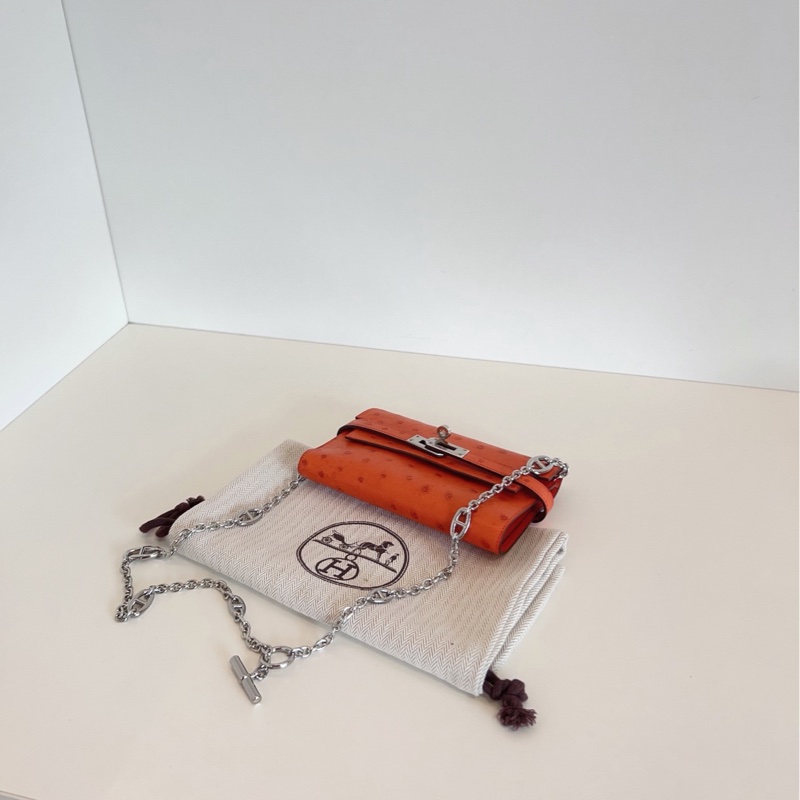 【98新🆕】Hermes 銀扣 kelly 短款錢包 鴕鳥皮 C刻  斜挎包-4