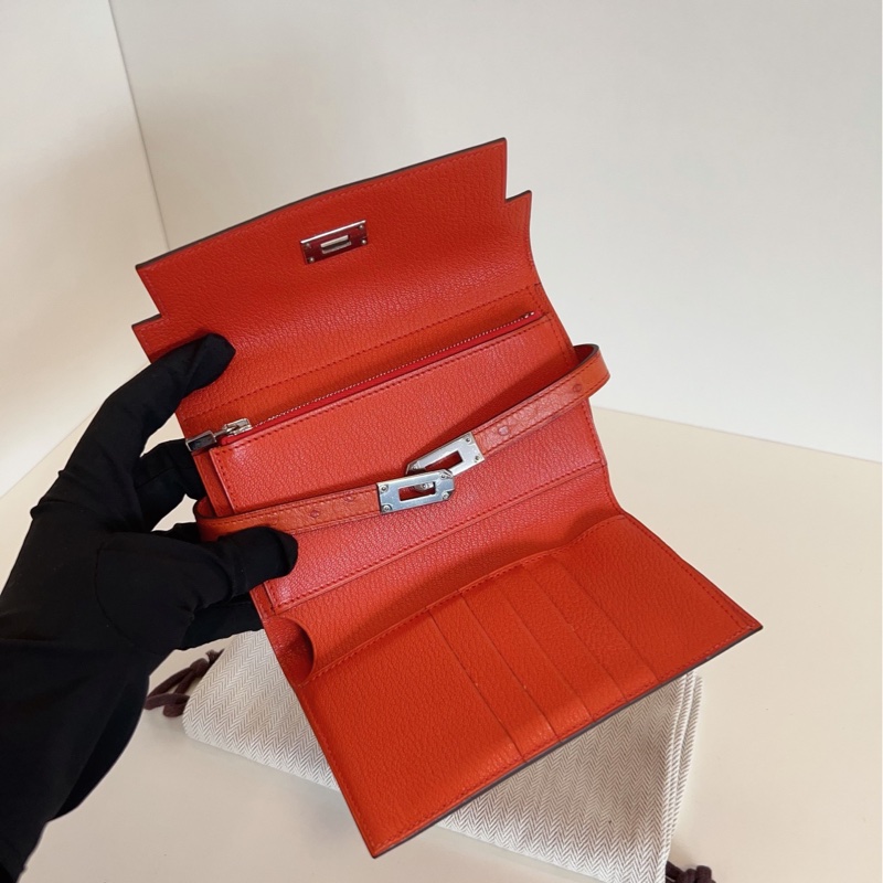 【98新🆕】Hermes 銀扣 kelly 短款錢包 鴕鳥皮 C刻  斜挎包-7