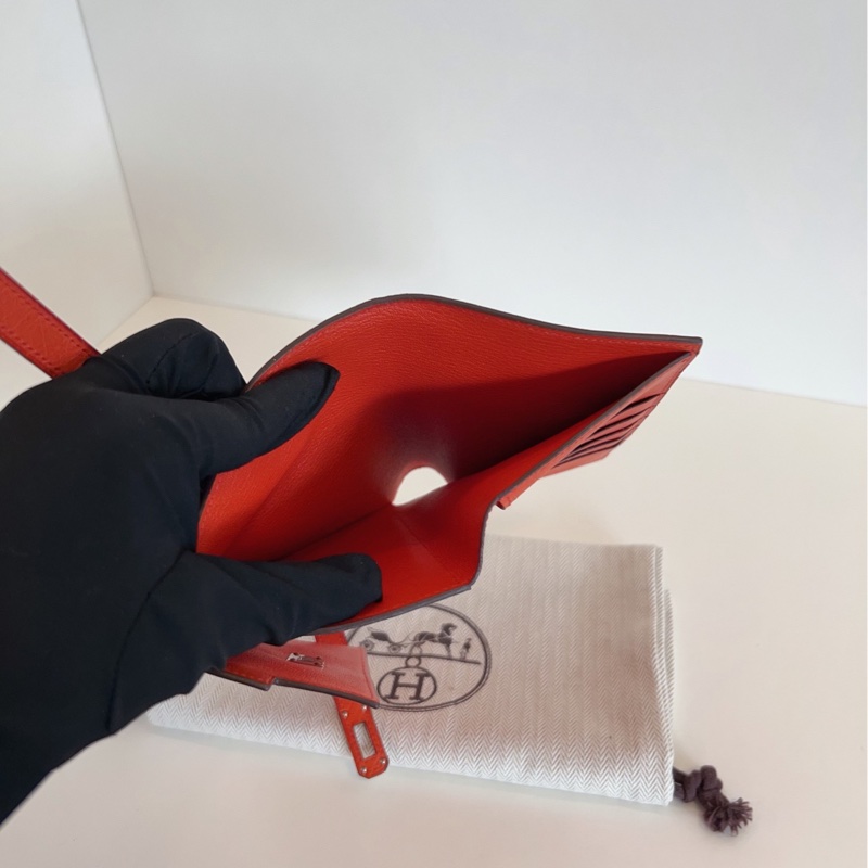 【98新🆕】Hermes 銀扣 kelly 短款錢包 鴕鳥皮 C刻  斜挎包-8