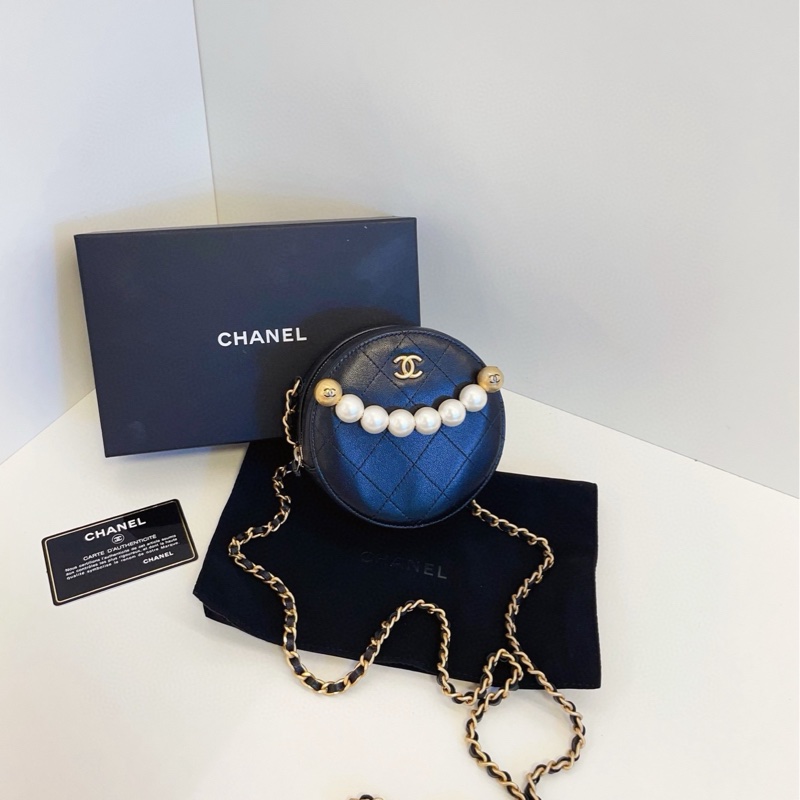 【99新閒置🆕】Chanel 黑金珍珠小圓餅鏈條包 手提包 斜挎包 單肩包-0