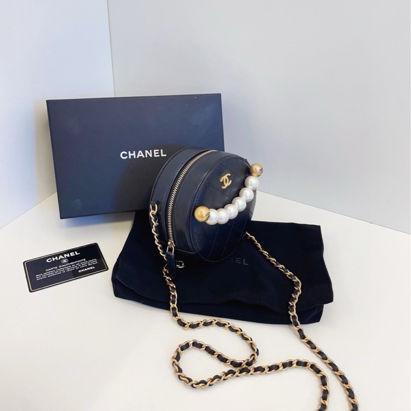 【99新閒置🆕】Chanel 黑金珍珠小圓餅鏈條包 手提包 斜挎包 單肩包-2