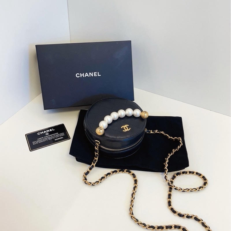 【99新閒置🆕】Chanel 黑金珍珠小圓餅鏈條包 手提包 斜挎包 單肩包-4