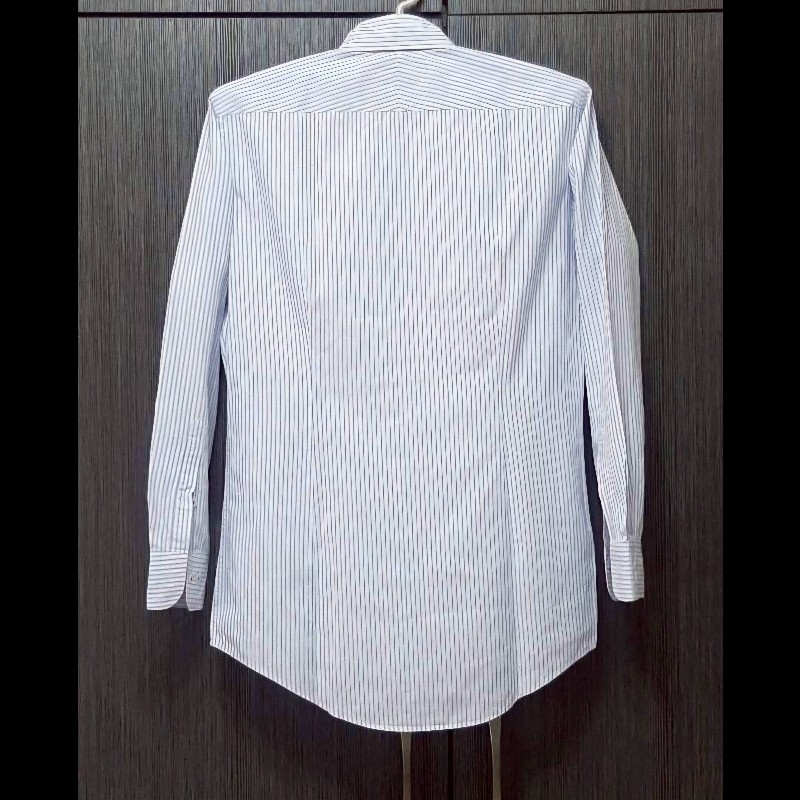 絕版BURBERRY 博柏利 BLACK LABEL 黑標 戰馬 男藍白條紋長袖襯衫39號-1