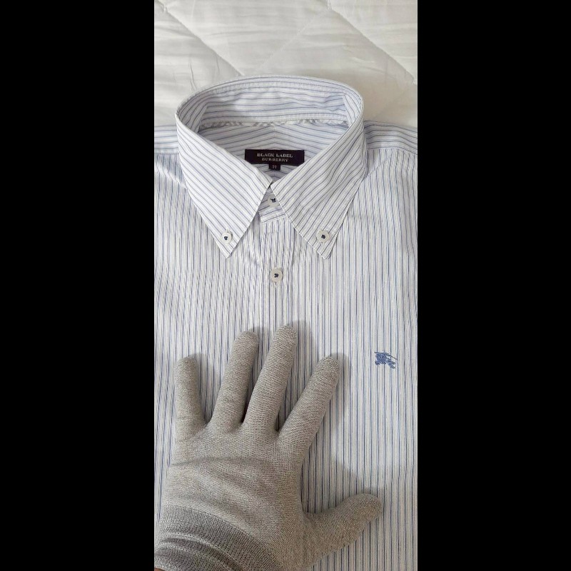 絕版BURBERRY 博柏利 BLACK LABEL 黑標 戰馬 男藍白條紋長袖襯衫39號-2