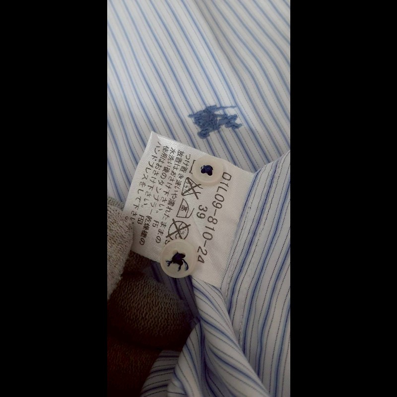 絕版BURBERRY 博柏利 BLACK LABEL 黑標 戰馬 男藍白條紋長袖襯衫39號-7