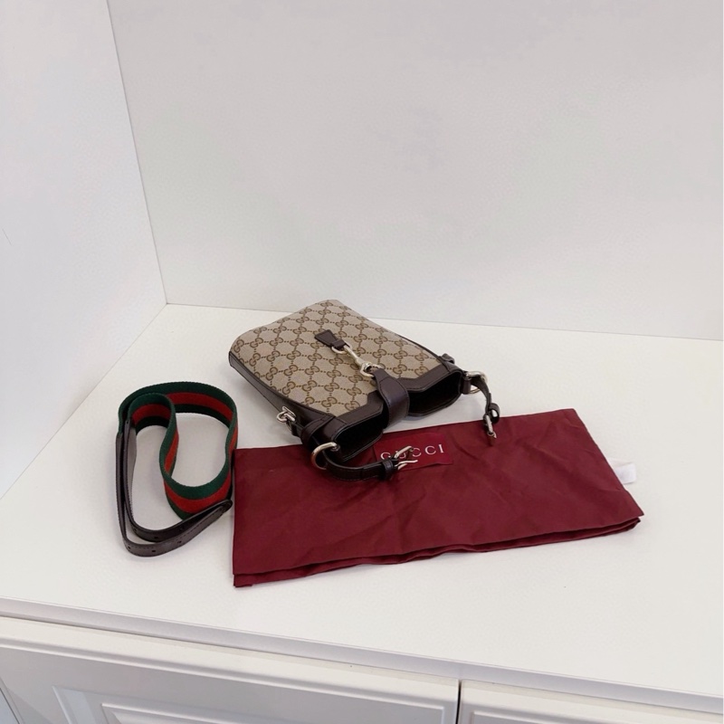 【閒置🆕】Gucci SS24年新款走秀款 棕色老花 寬肩帶硬水桶 斜挎包 單肩包-5