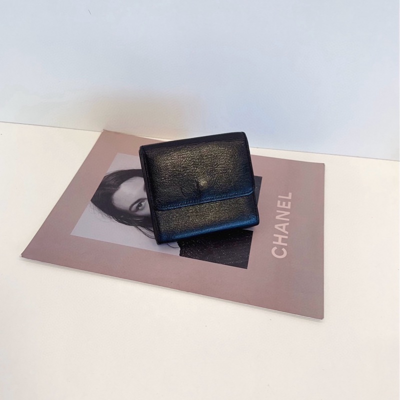 【98新🆕】Chanel 黑金 三折雙層 短款錢包 卡包 錢夾-1