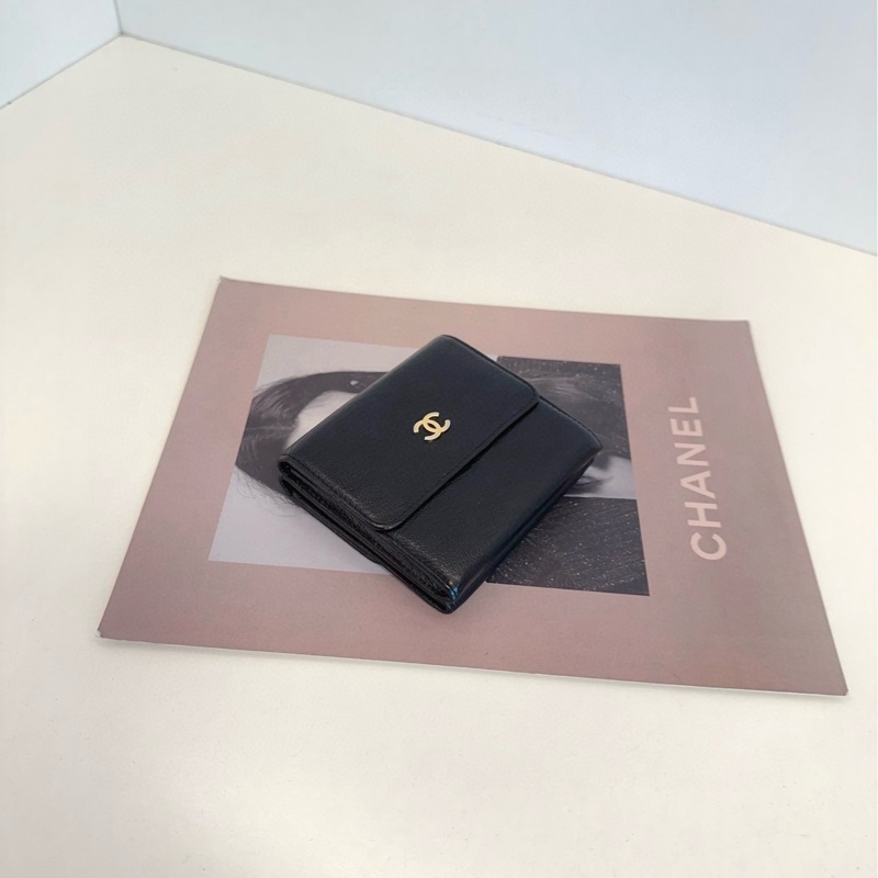 【98新🆕】Chanel 黑金 三折雙層 短款錢包 卡包 錢夾-3