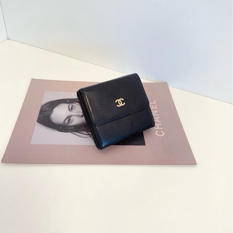 【98新🆕】Chanel 黑金 三折雙層 短款錢包 卡包 錢夾-7