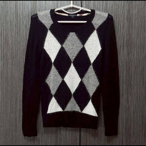 （日本製MIJ）BURBERRY 博柏利 LONDON 女菱格紋混羊毛長袖針織毛衣1號