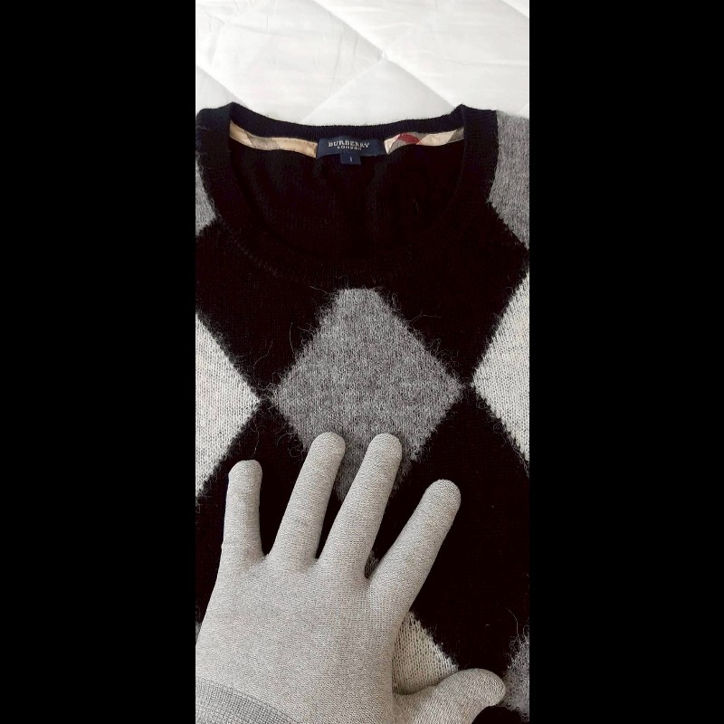 （日本製MIJ）BURBERRY 博柏利 LONDON 女菱格紋混羊毛長袖針織毛衣1號-2