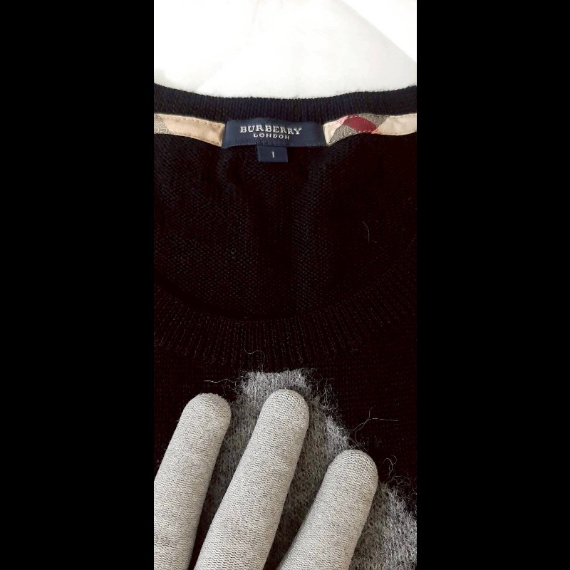 （日本製MIJ）BURBERRY 博柏利 LONDON 女菱格紋混羊毛長袖針織毛衣1號-6