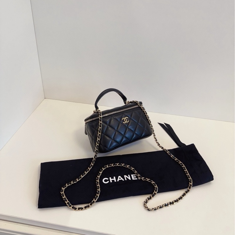 【98新🆕】Chanel 黑金帶鏡子 長盒子鏈條包手提包 斜挎包 單肩包-1