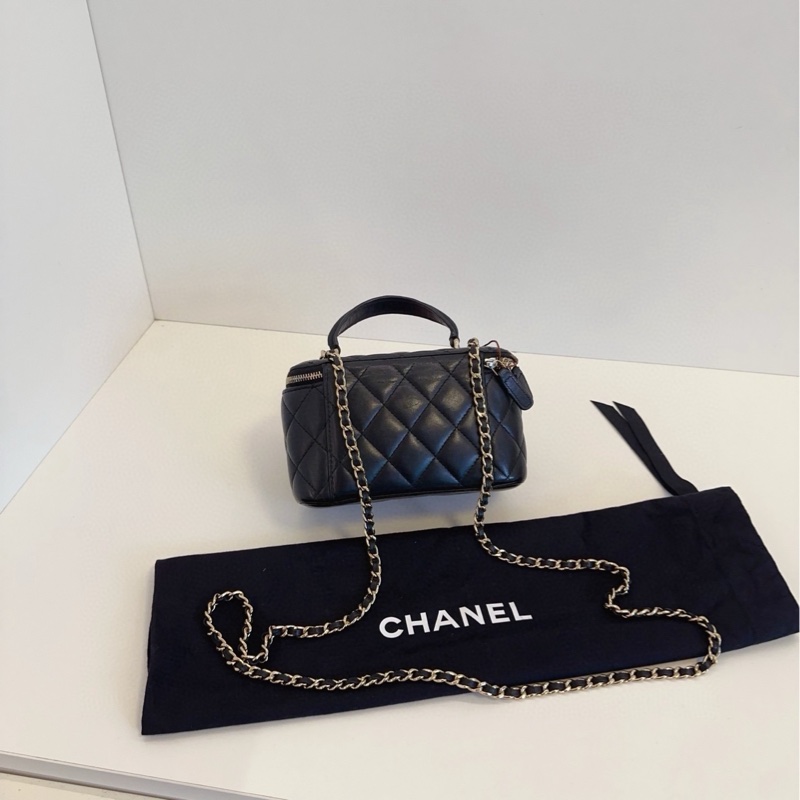 【98新🆕】Chanel 黑金帶鏡子 長盒子鏈條包手提包 斜挎包 單肩包-3