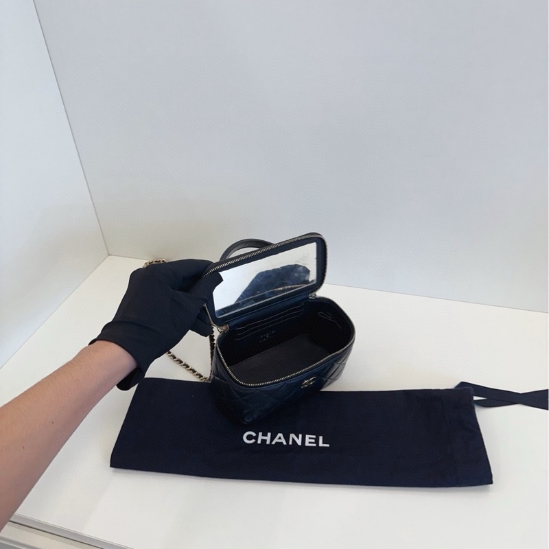 【98新🆕】Chanel 黑金帶鏡子 長盒子鏈條包手提包 斜挎包 單肩包-6