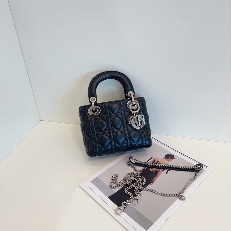 【98新🆕】Dior 黑銀三格戴妃包手提包 斜挎包 單肩包-0