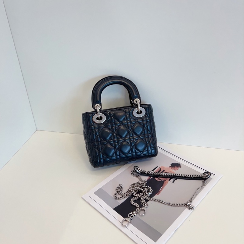 【98新🆕】Dior 黑銀三格戴妃包手提包 斜挎包 單肩包-1
