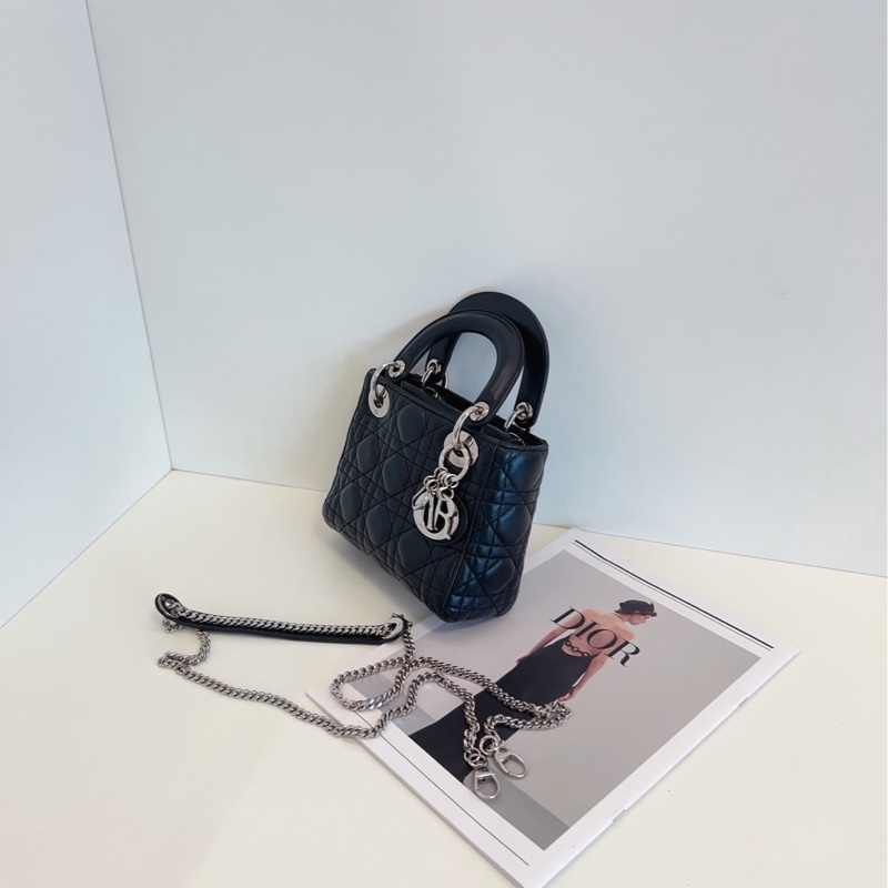 【98新🆕】Dior 黑銀三格戴妃包手提包 斜挎包 單肩包-2