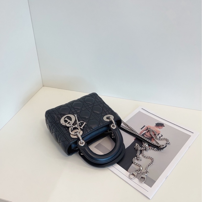 【98新🆕】Dior 黑銀三格戴妃包手提包 斜挎包 單肩包-3