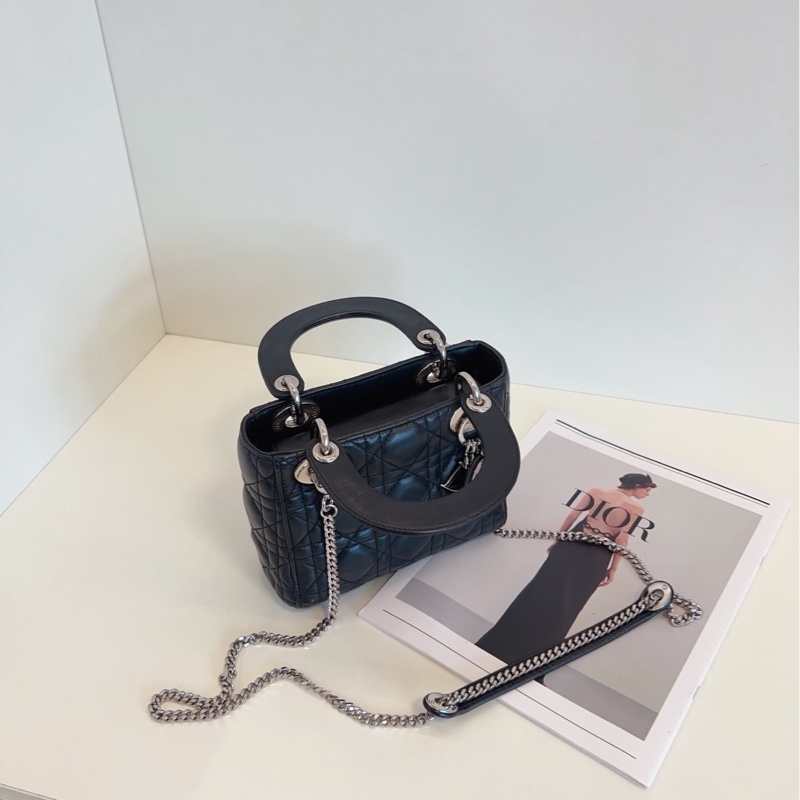 【98新🆕】Dior 黑銀三格戴妃包手提包 斜挎包 單肩包-5