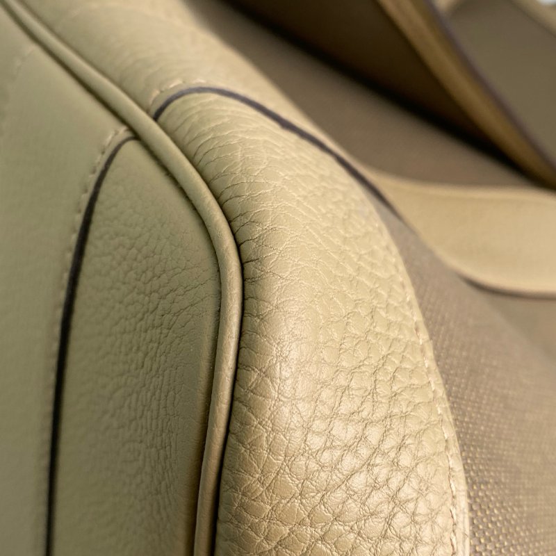 △ Hermes 愛馬仕 Beige Canvas Palladium Plated Metal Garden Party Pockets Vertical Tote Bag Stamp W 淺褐色帆布鍍鈀金屬托特袋W刻 - 257021387-6