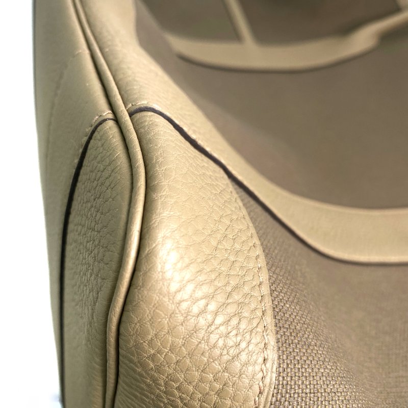 △ Hermes 愛馬仕 Beige Canvas Palladium Plated Metal Garden Party Pockets Vertical Tote Bag Stamp W 淺褐色帆布鍍鈀金屬托特袋W刻 - 257021387-8