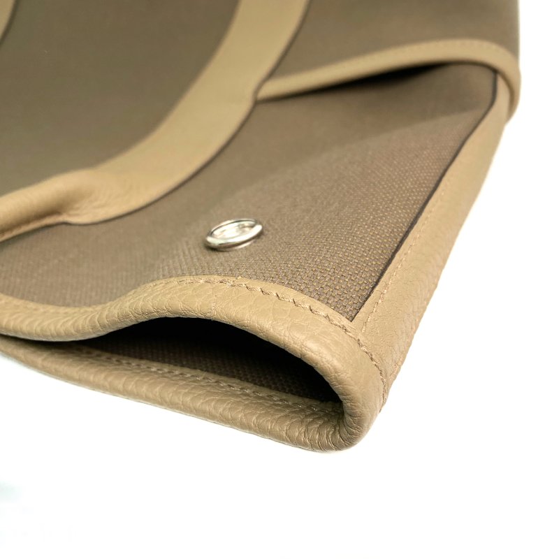 △ Hermes 愛馬仕 Beige Canvas Palladium Plated Metal Garden Party Pockets Vertical Tote Bag Stamp W 淺褐色帆布鍍鈀金屬托特袋W刻 - 257021387-10